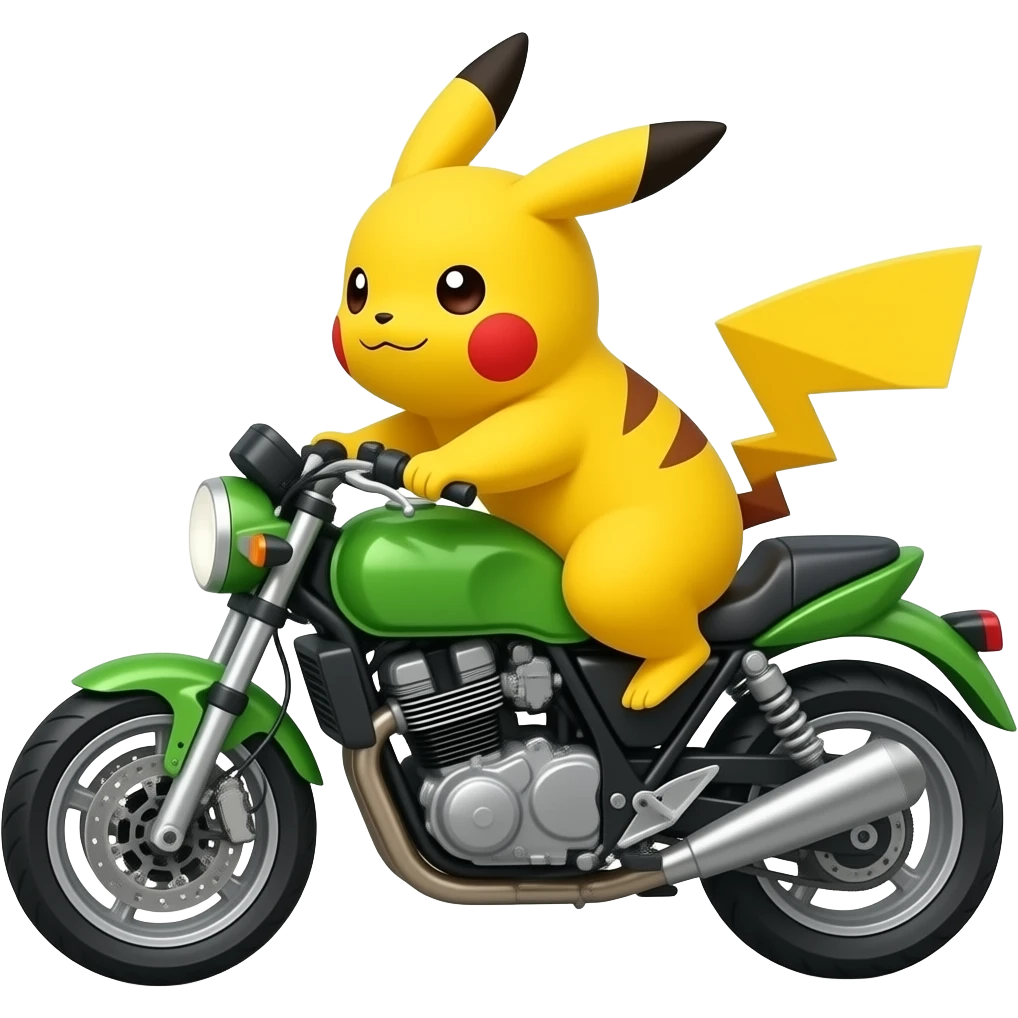 Pikachu riding green mototcycle emoji