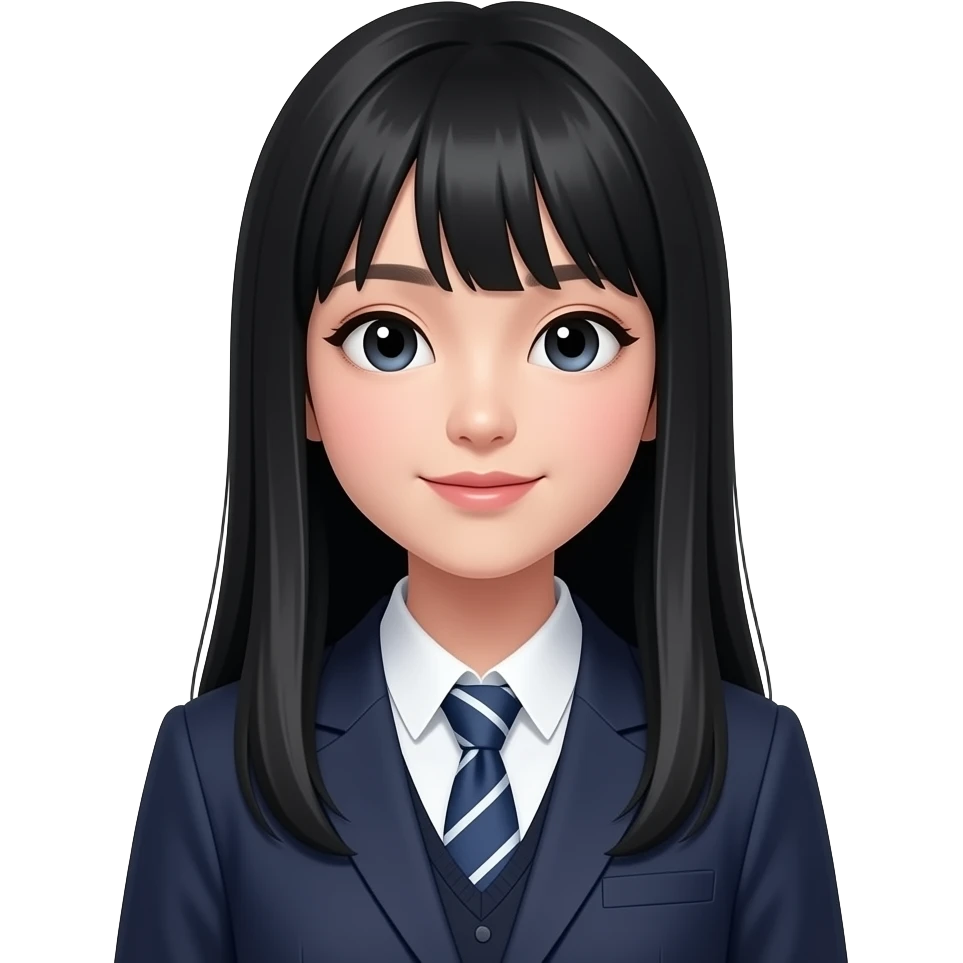 speak something trendy schoolgirl with Asian skin, straight black long hair, chic uniform emoji