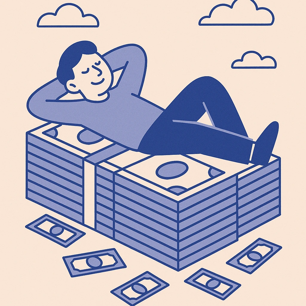 happy person napping on mattress of money emoji
