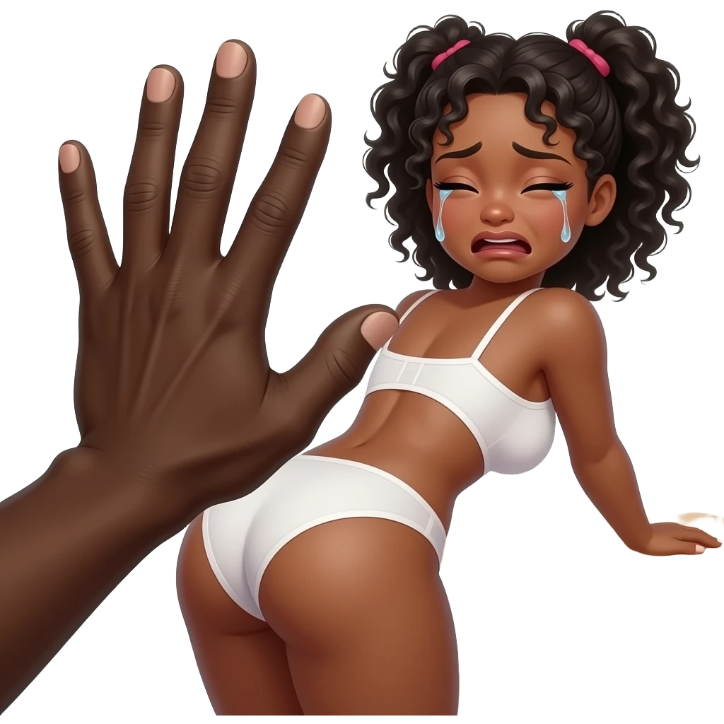 black hand of an African. Black slapping hard buttocks of black woman crying in white underwear with her chest against a table emoji
