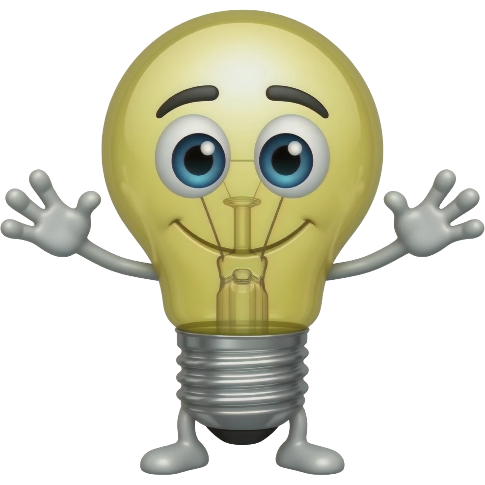 a bulb with hands and legs with faces emoji