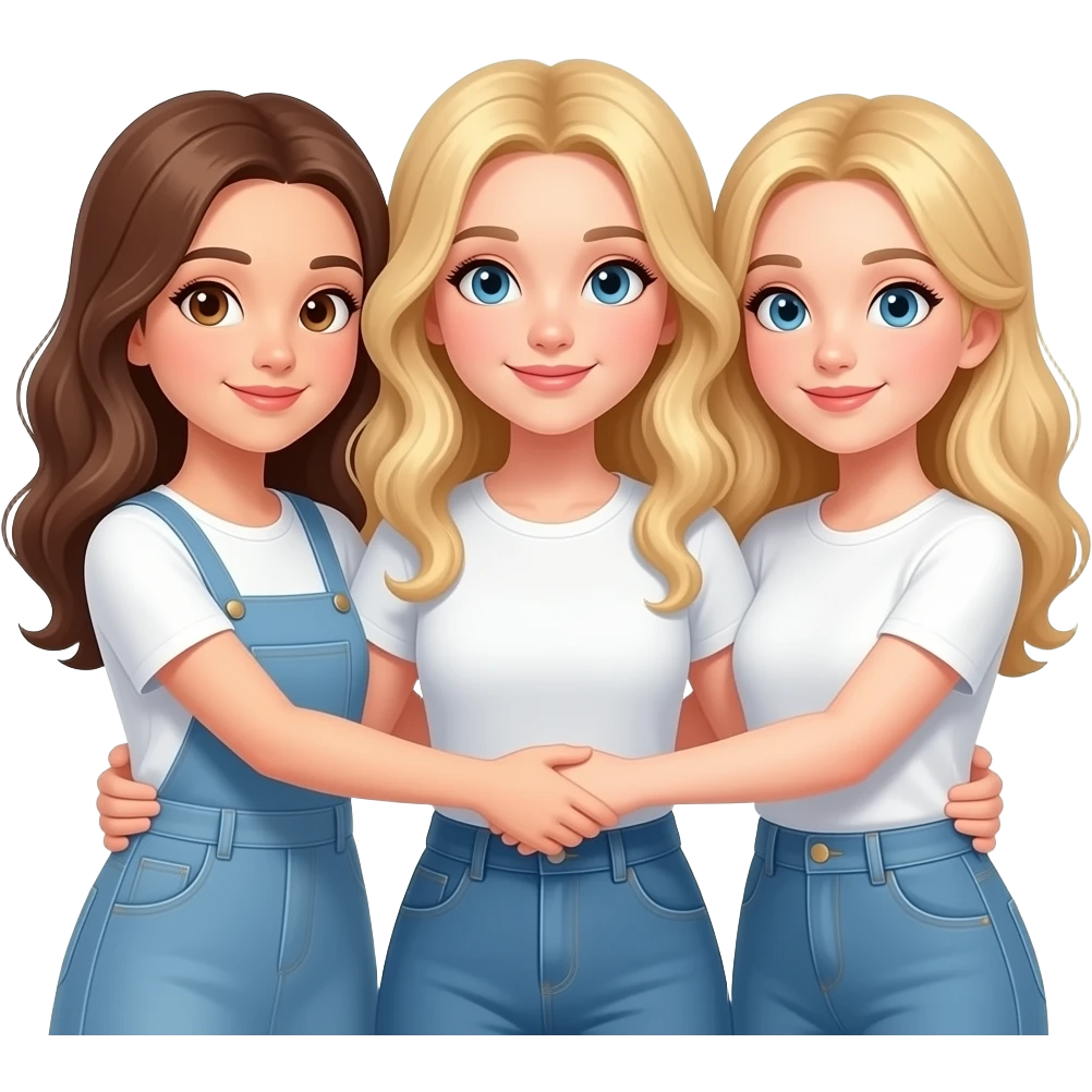 3 girls linking arms (2 white brunettes with brown eyes 1 blonde with blue) emoji
