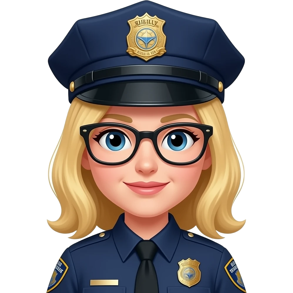 police woman,  blonde, wear hat, glasses emoji
