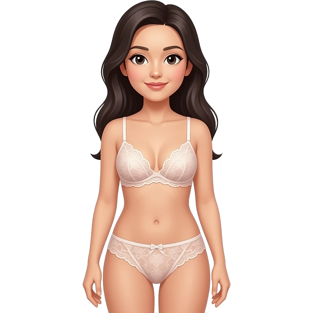 Asian mid age long hair woman with Sexy lingerie bra and panty emoji