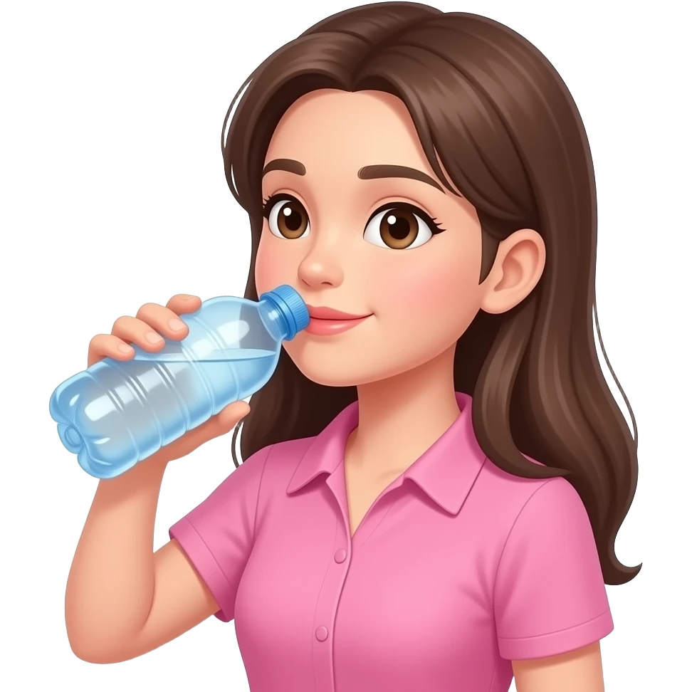 Niña con blusa rosada tomando botellas de agua emoji