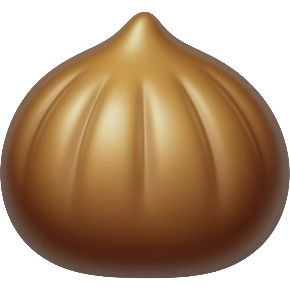 korean butter rice cake, chestnut-shaped, solid center (no hole), slightly flattened round shape, three finger press marks on top, smooth glossy butter surface, golden brown color, soft dense texture, no layers, no separation, no filling, minimal background, centered emoji