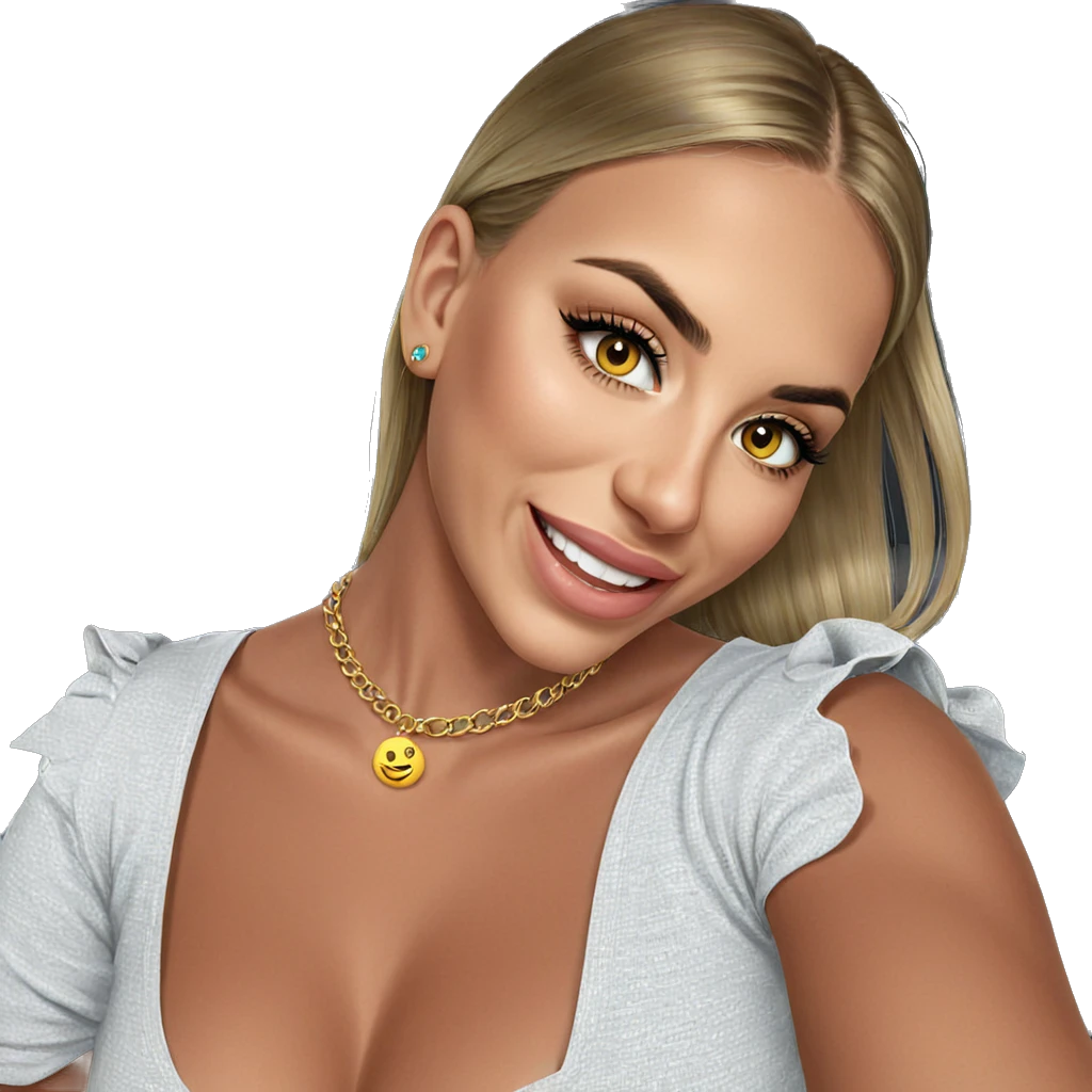 blonde girl smiling with necklace emoji