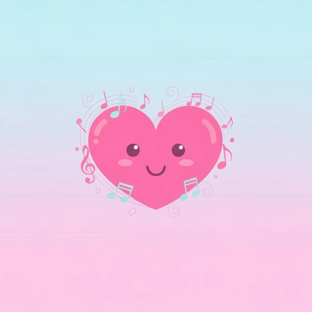 kpop heart with music notes, cute, expressive, minimal emoji