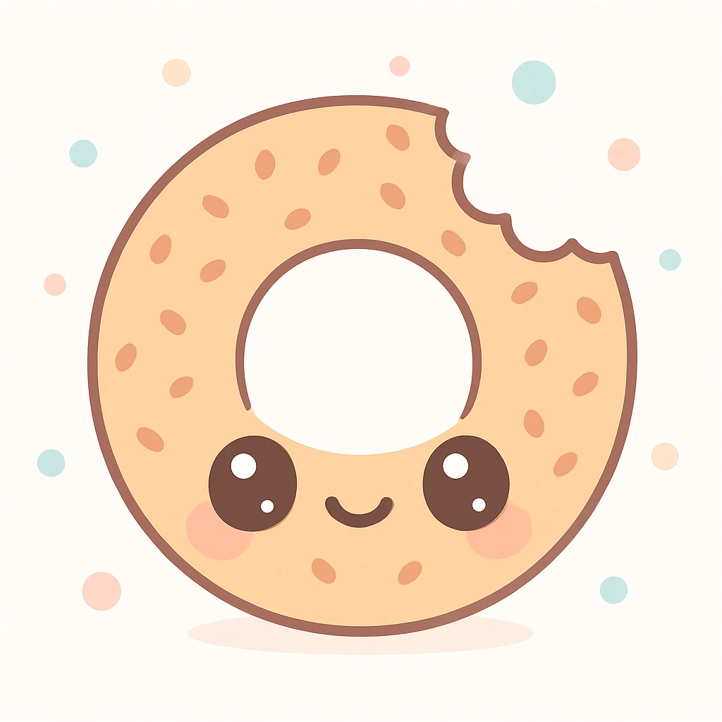 a simit (Turkish sesame bagel) with a bite taken out, kawaii style emoji
