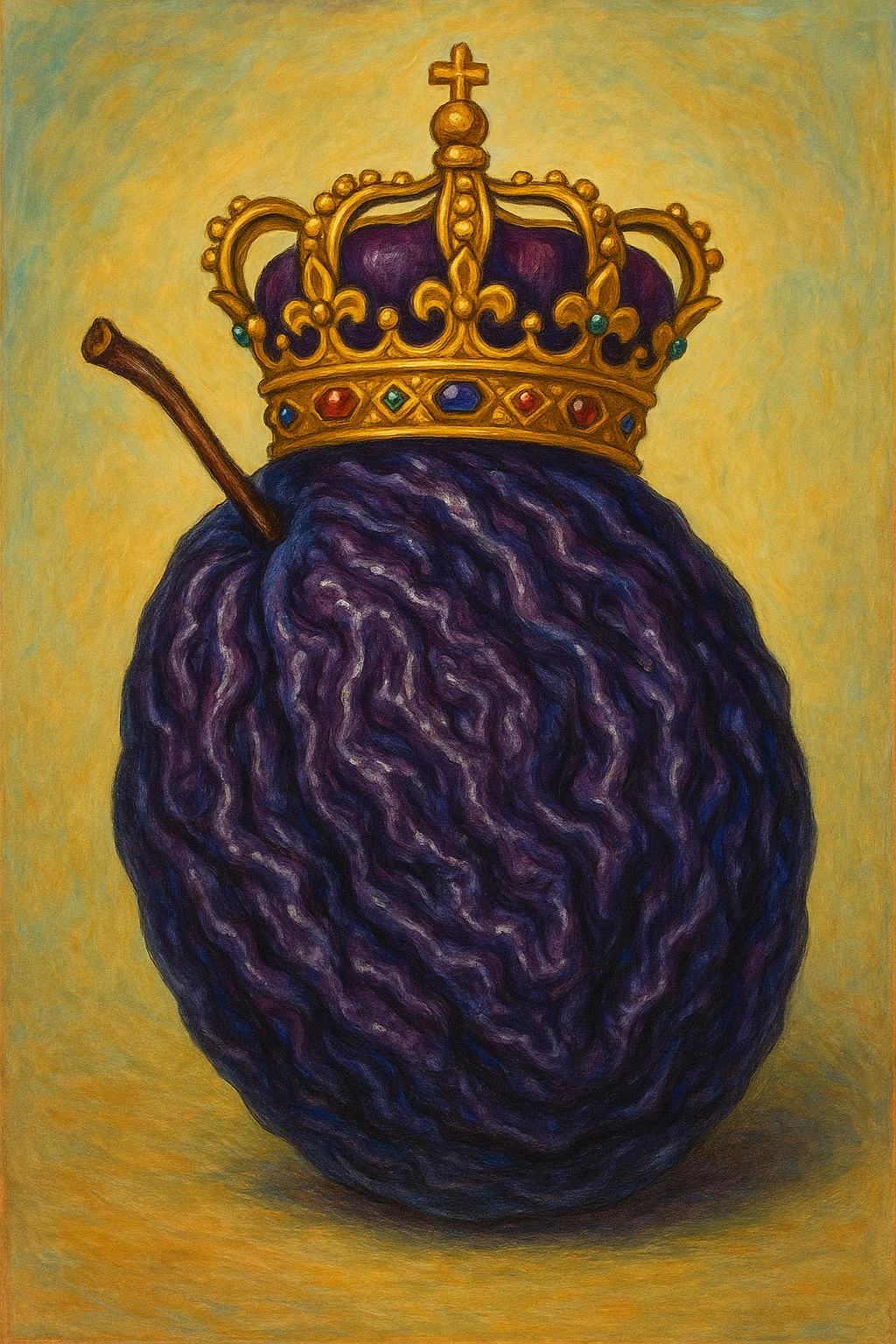 a prune with a crown, detailed, vibrant colors emoji