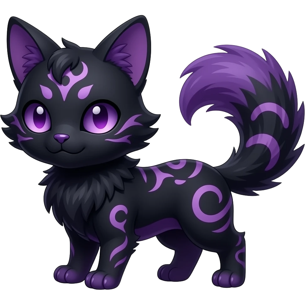 Kawaii dark black purplish blackish edgy fantasy ethereal feline-vernid-sergal-monster-furret-Lycanroc-umbreon-fursona animal creature full body with intricate markings emoji