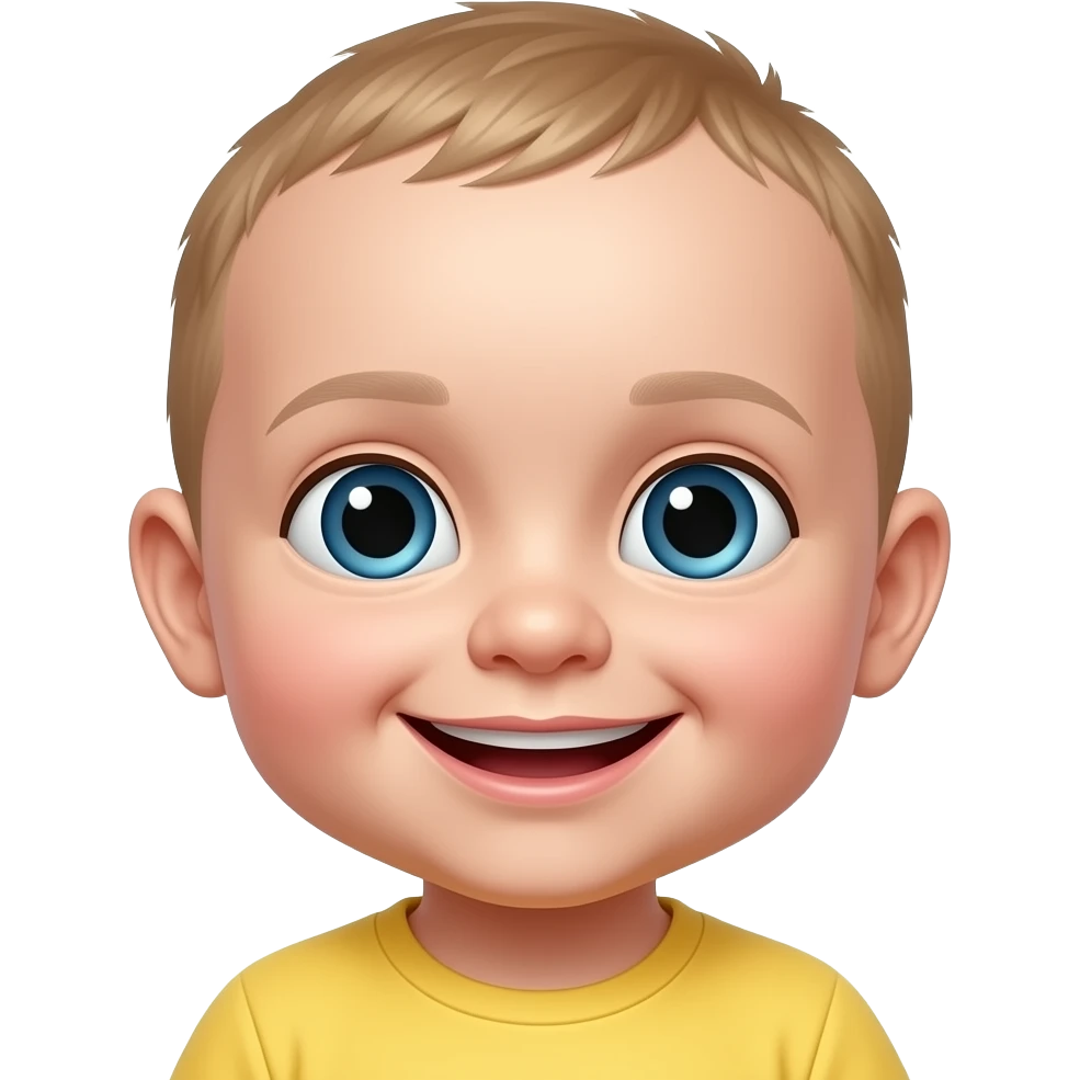 Yellow baby smiling with uncanny expression emoji