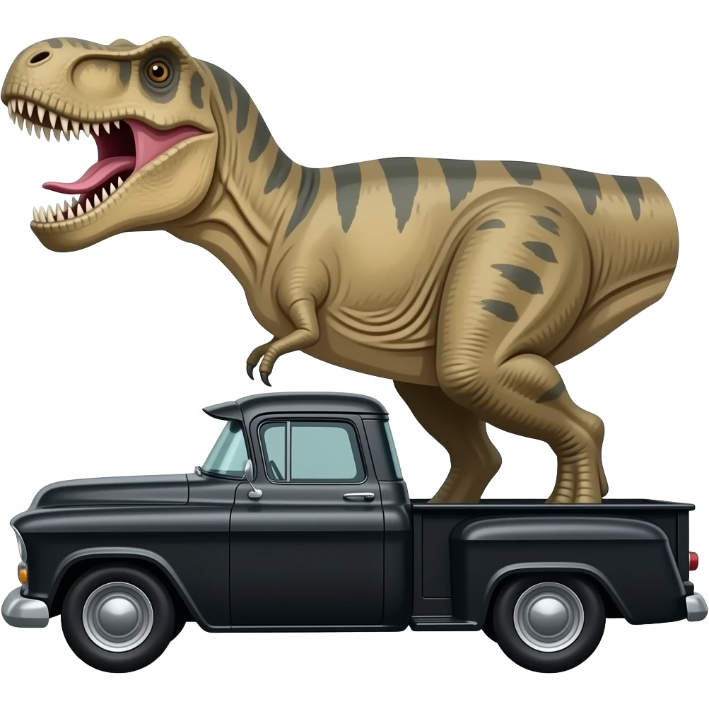 t rex driving black 1955 chevy 3/4 view emoji