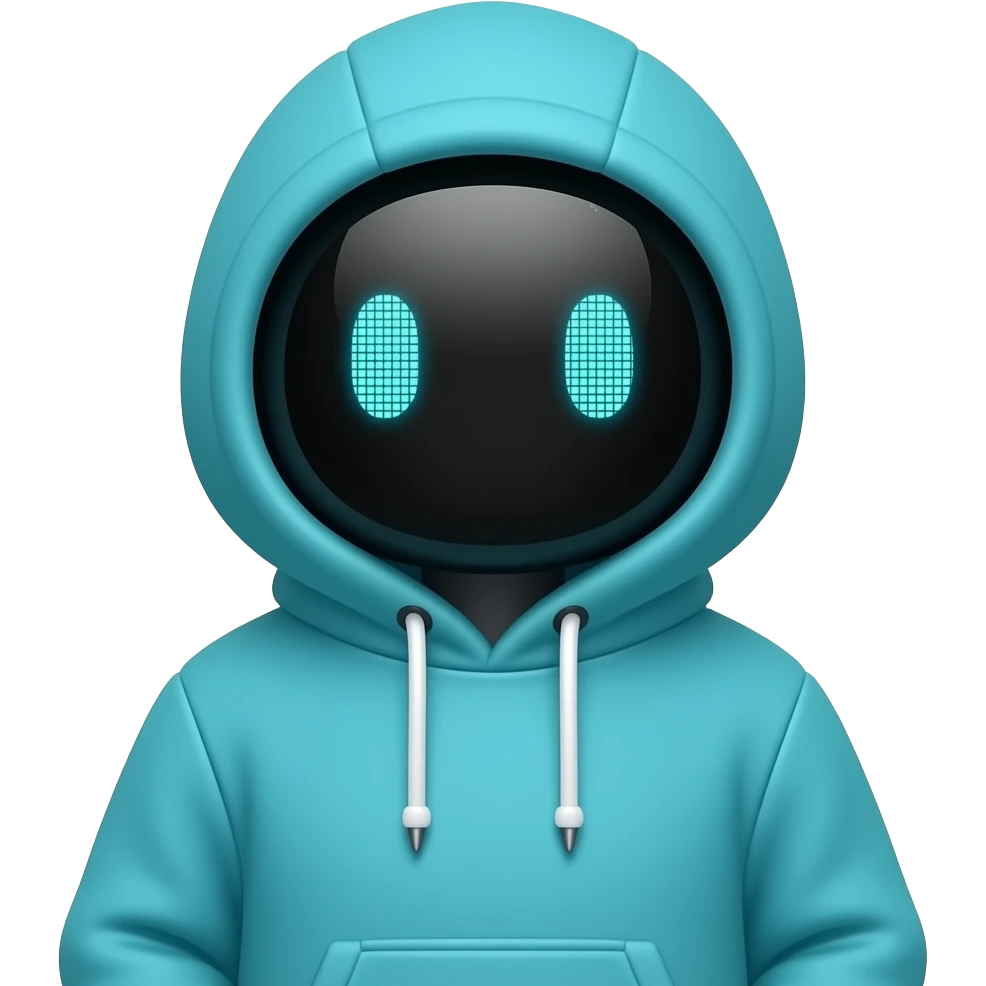 Robot in cyan hoodie - low resolution emoji