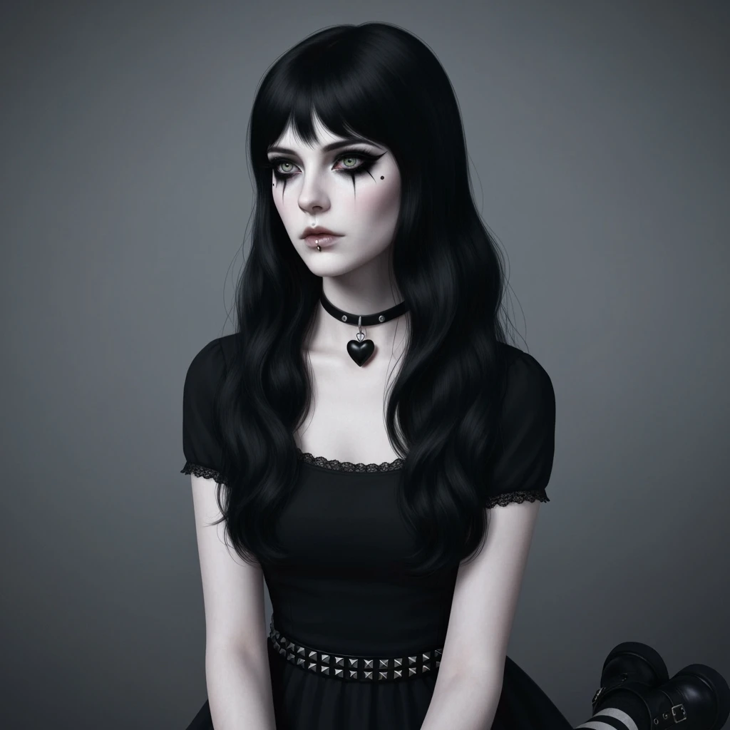 goth profile picture with a heart accent, cute, expressive, minimal, variation 4 emoji