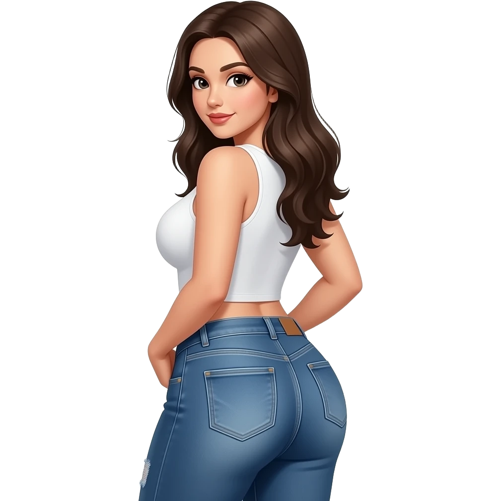 Pretty sexy girl w/ Big booty n boobs  looking  backwith jeans emoji