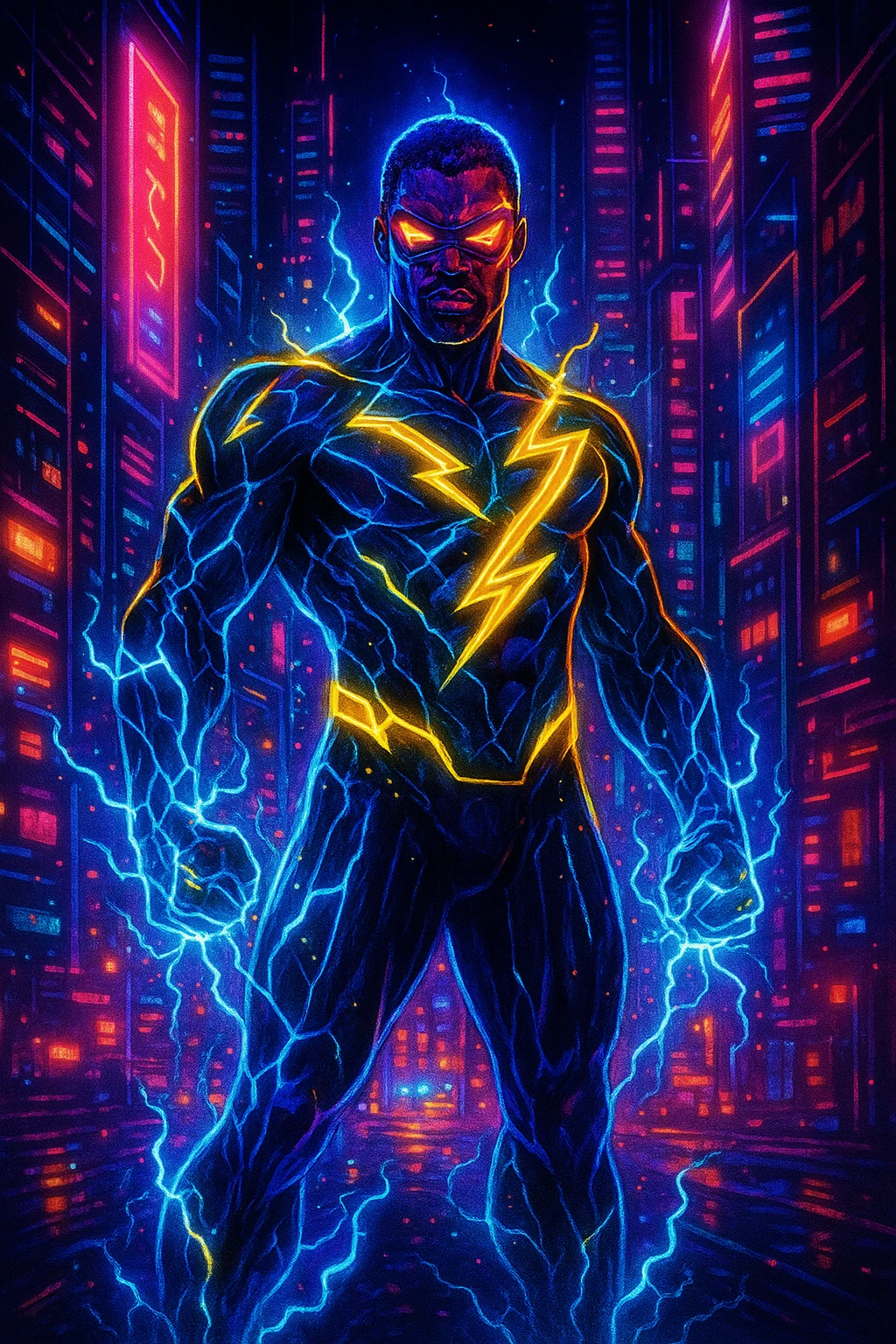 black lightning in neon cyberpunk style emoji