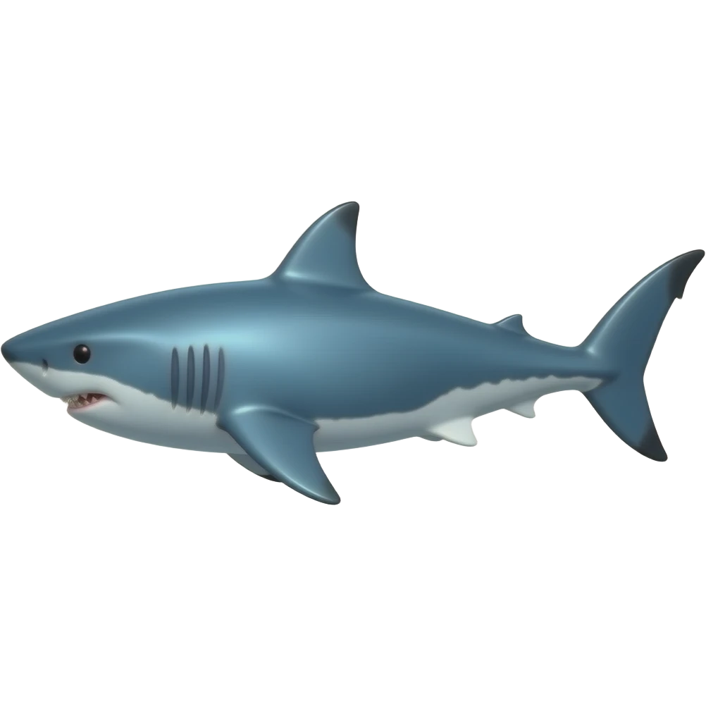 3d shark, full body swimming side profile, shiny blue-gray, extremely glossy, vibrant high contrast, facing left, white background emoji