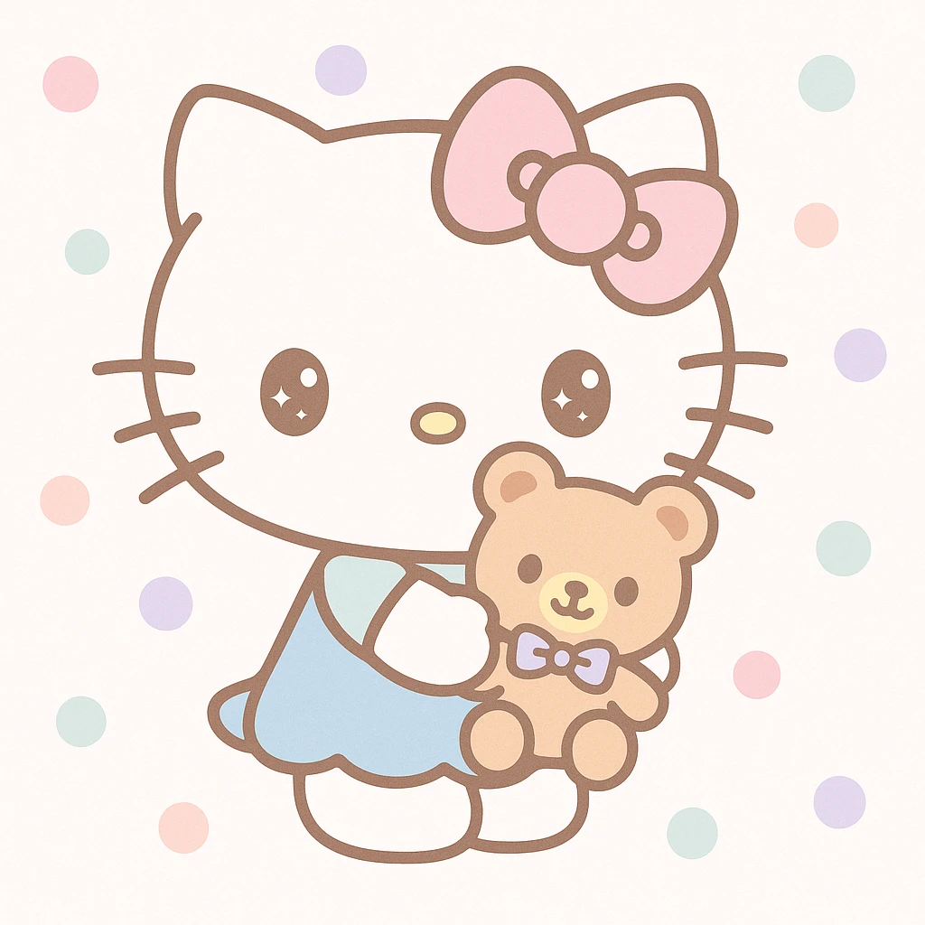 Hello Kitty holding a teddy bear, kawaii illustration style emoji