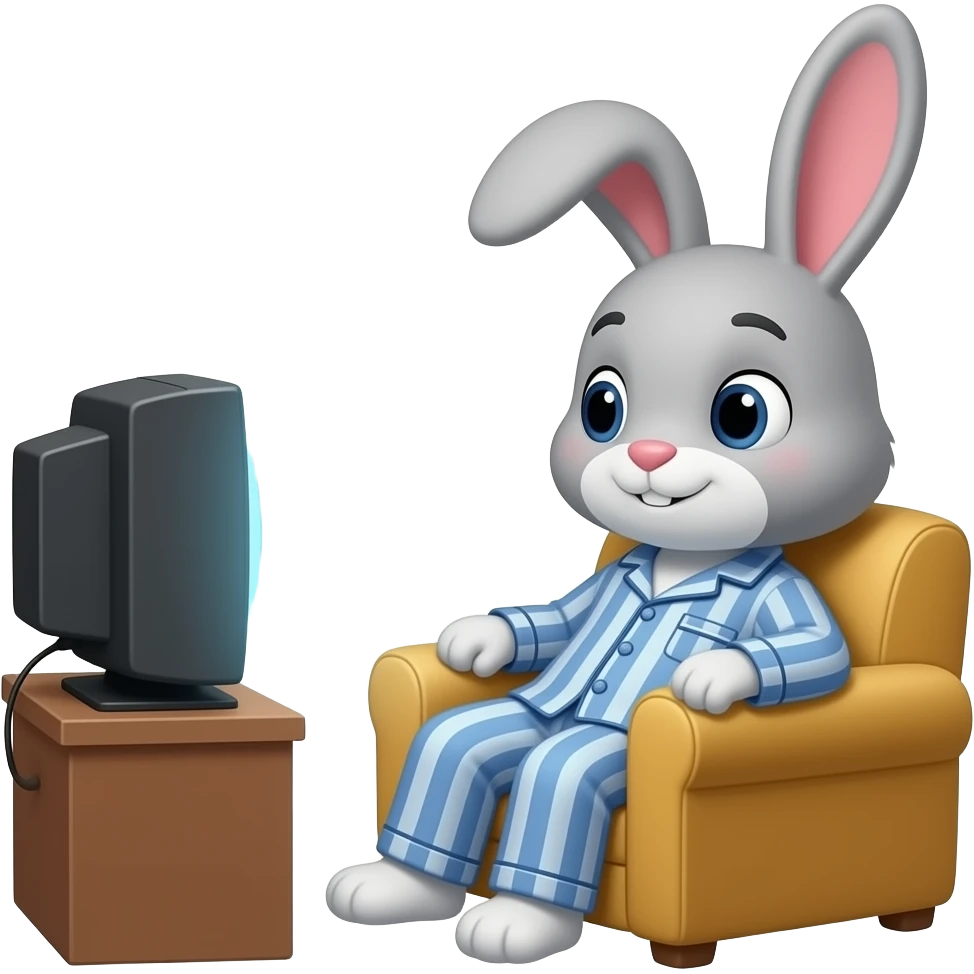 18. Next, grey bunny relaxes and watches TV in pjs. 🐰 emoji