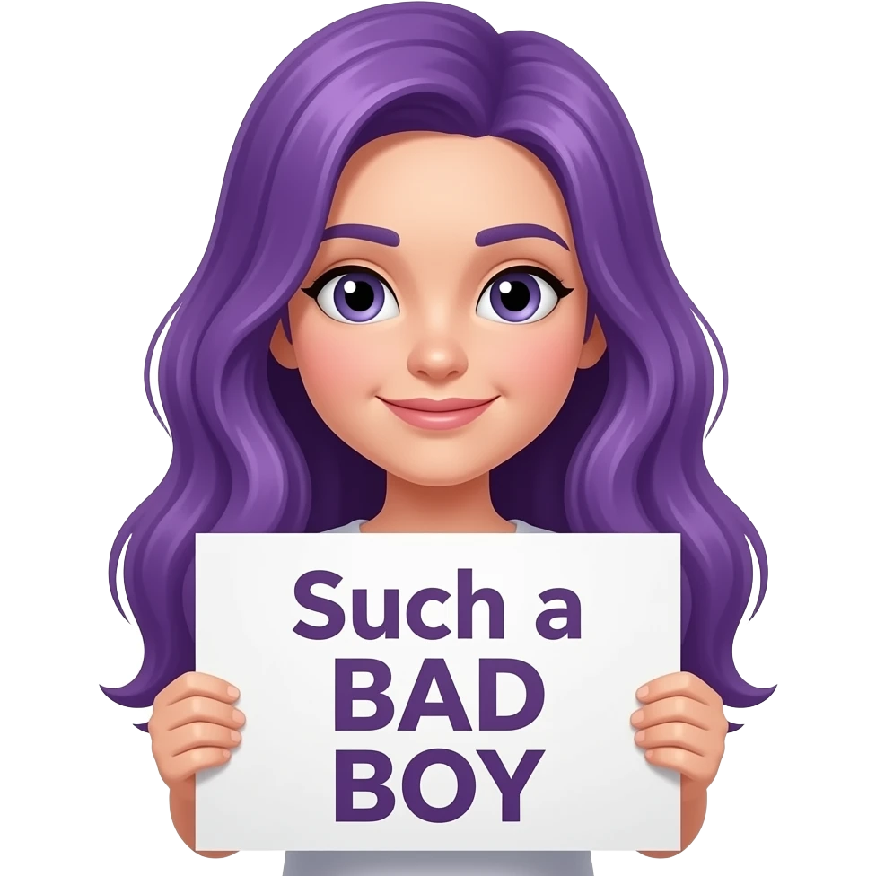 girl with long purple hair with a Such a BAD BOY sign emoji