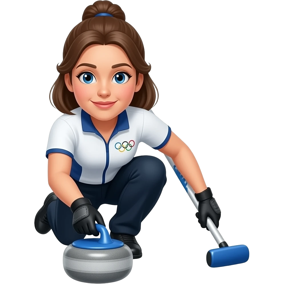 brunette female olympic curling player full-length blue stone emoji