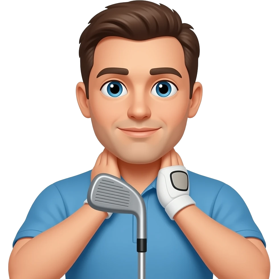 Man holding his neck with two hands golf club emoji