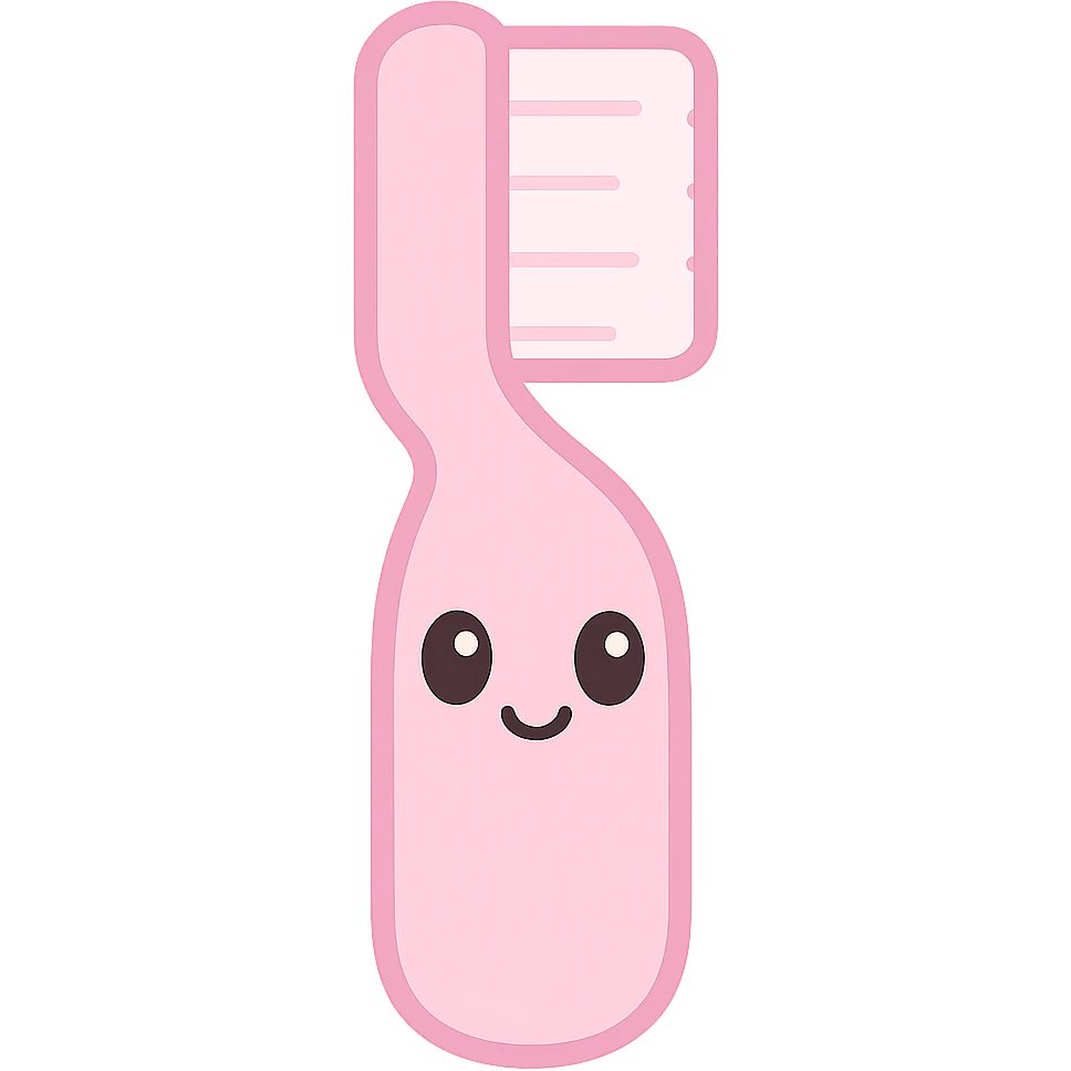 cute pink toothbrush with smiling face, soft rounded shapes, pastel colors, kawaii style, no background emoji