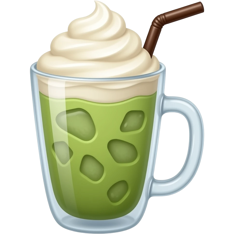 Iced cold matcha latte with vanilla foam emoji