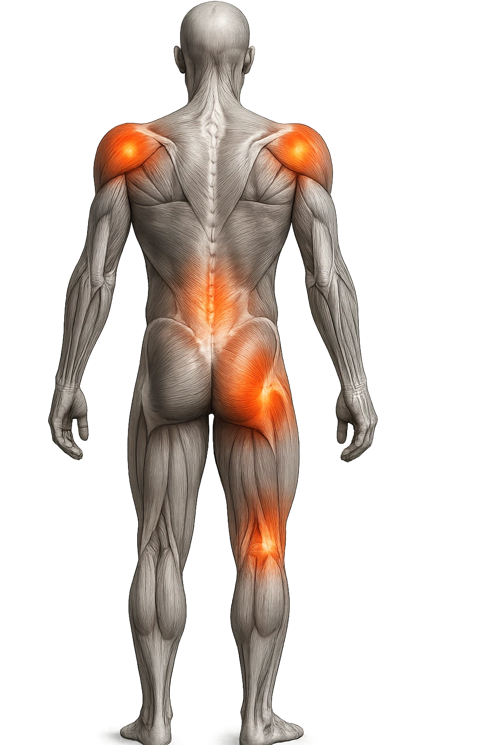 CORPO UMANO ANATOMICO A FIGURA INTERA REALISTICO DI SPALLE CON DOLORE ALLA LOMBARE INFIAMMATA, DOLORE ALL'ANCA, IPERREALISTICO 4K emoji