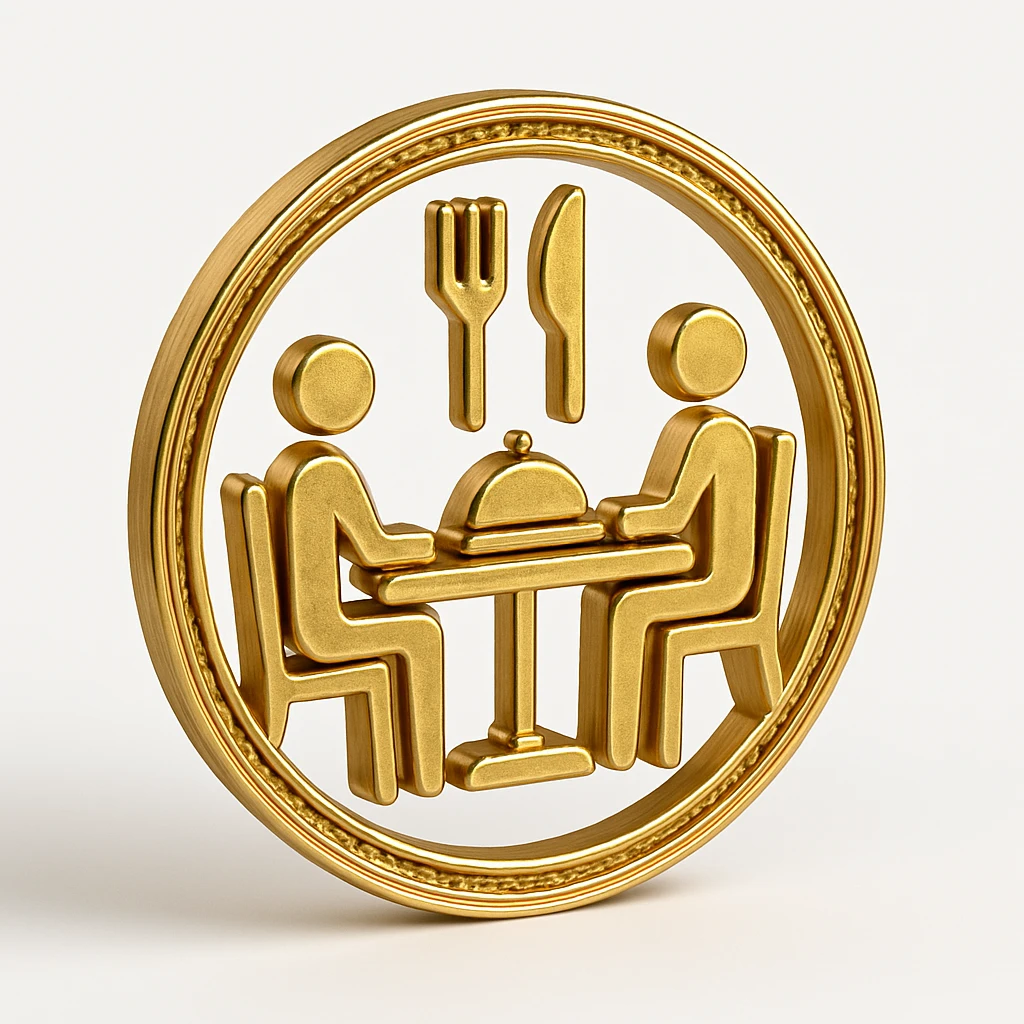 dignified logo for a dinner meeting, modern, gold accents, sophisticated look, modern style with gold accents, sophisticated and elegant emoji