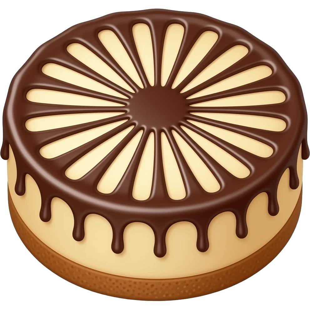 A big full circle Cheese cake and chocolate purée drizzle i emoji