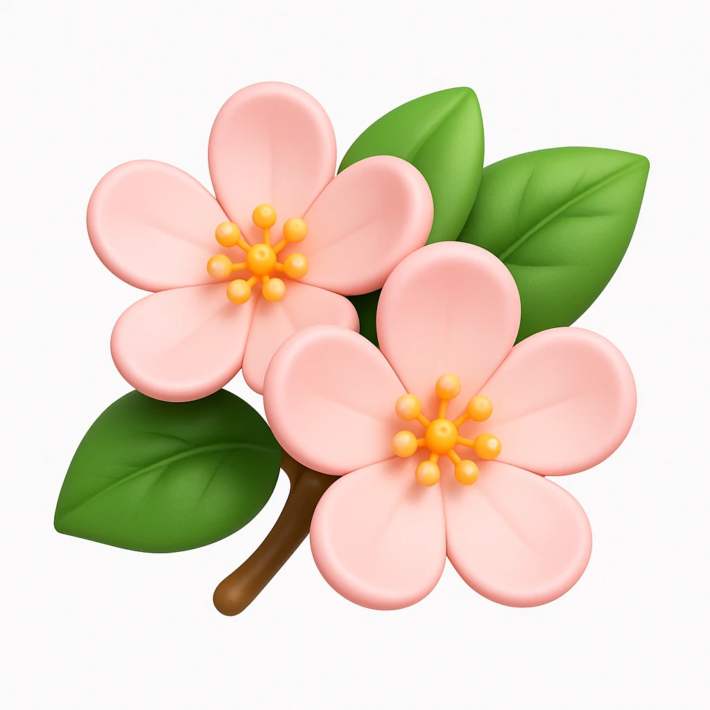 3D iOS style emoji with pink flowers and green leaves emoji