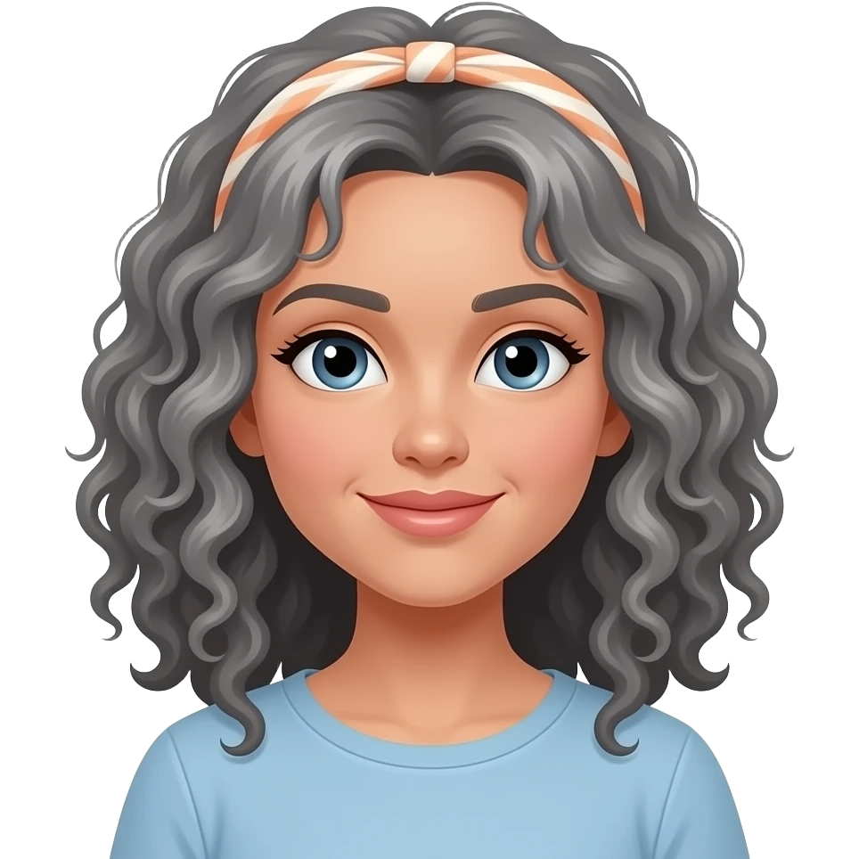 Gray curly hair woman with a headband emoji