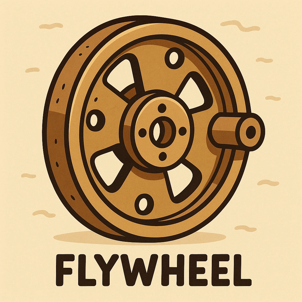 a flywheel, stylized, cartoon, bold lines emoji