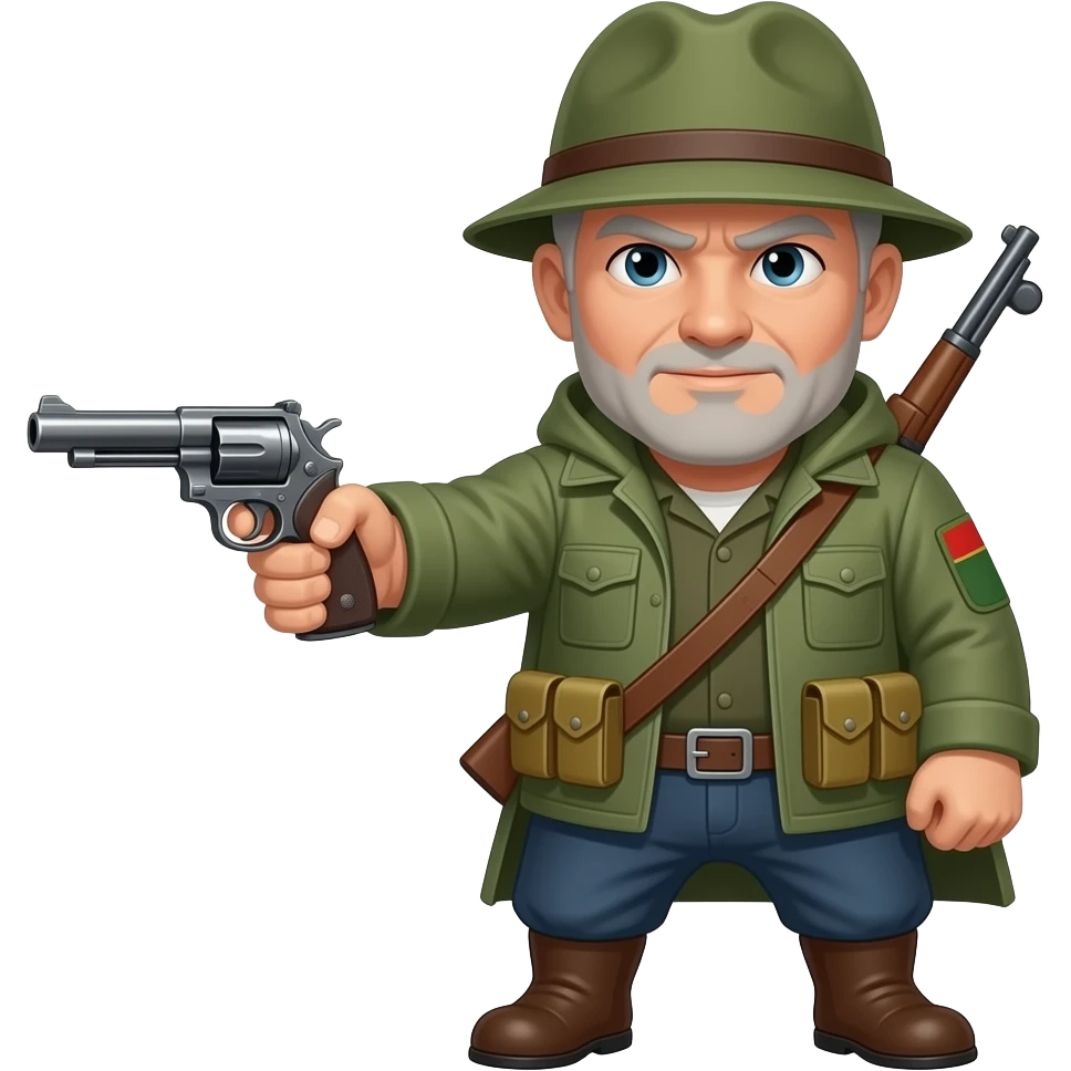 un cazador de pie con una pistola matando emoji