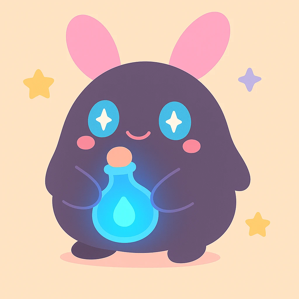 Change the liquid in the fantasia bottle to a vibrant blue, keeping the whimsical, cute style and all other details the same. emoji