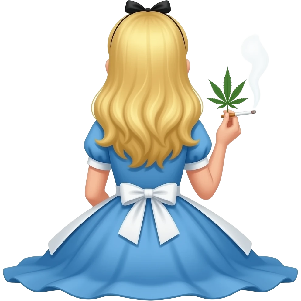 Alice Kingsleigh from Alice in Wonderland sitting down from behind Smoking weed emoji