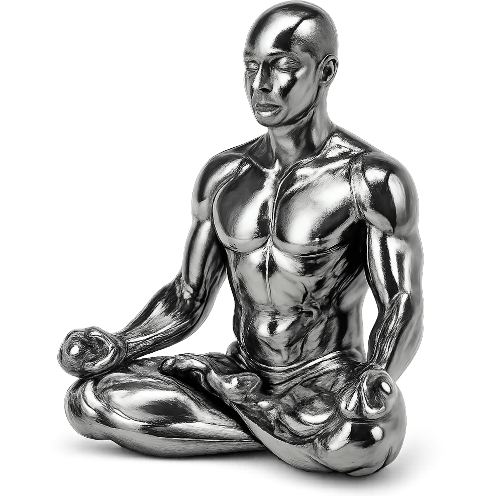 reflective chrome silhouette of a man in the lotus position, meditating emoji