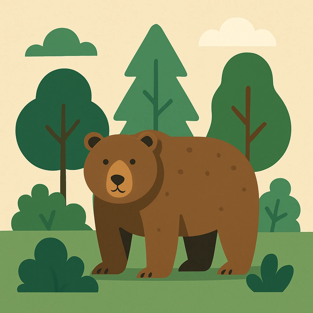 Flat design style grizzly bear in the forest emoji