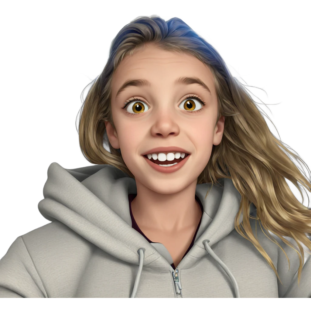 smiling girl in hoodie indoors emoji