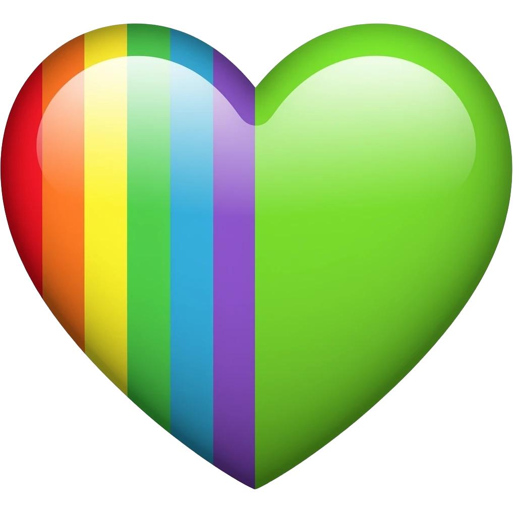 Heart left half rainbow right half lime emoji