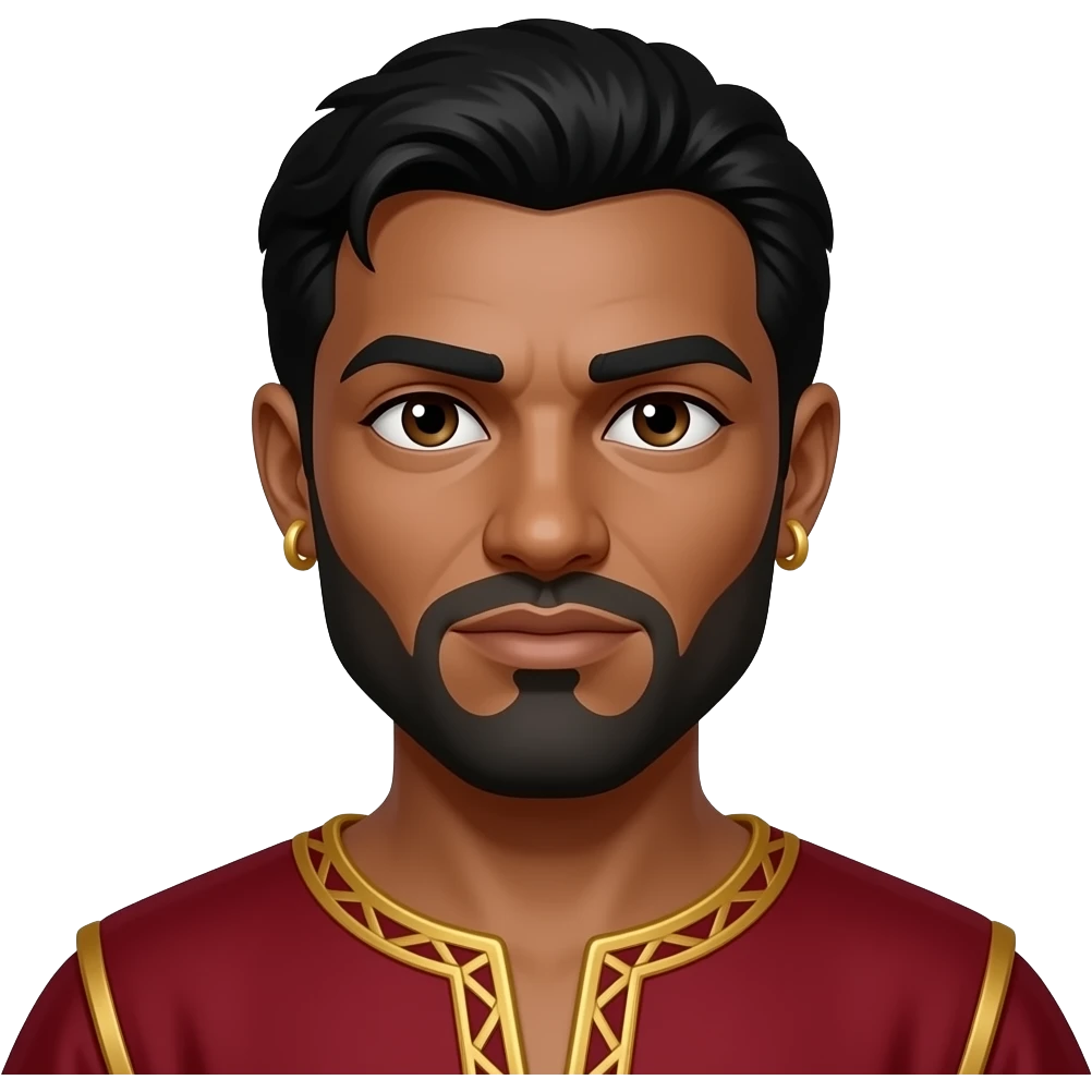 Othello from Otello with dark skin, dark brown eyes, black short hair, gold earrings, crimson tunic emoji
