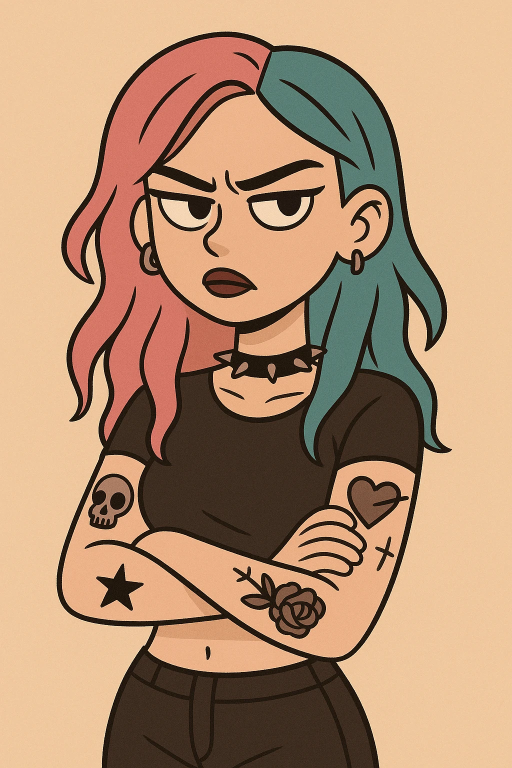 bad girl, dyed hair, visible tattoos, minimalist background emoji