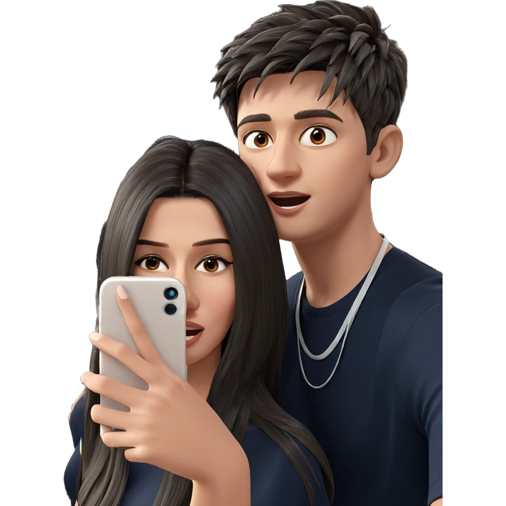 boy and girl selfie moment emoji