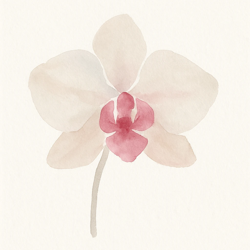 a single orchid flower with pink details, watercolor style, gentle gradients, white background emoji