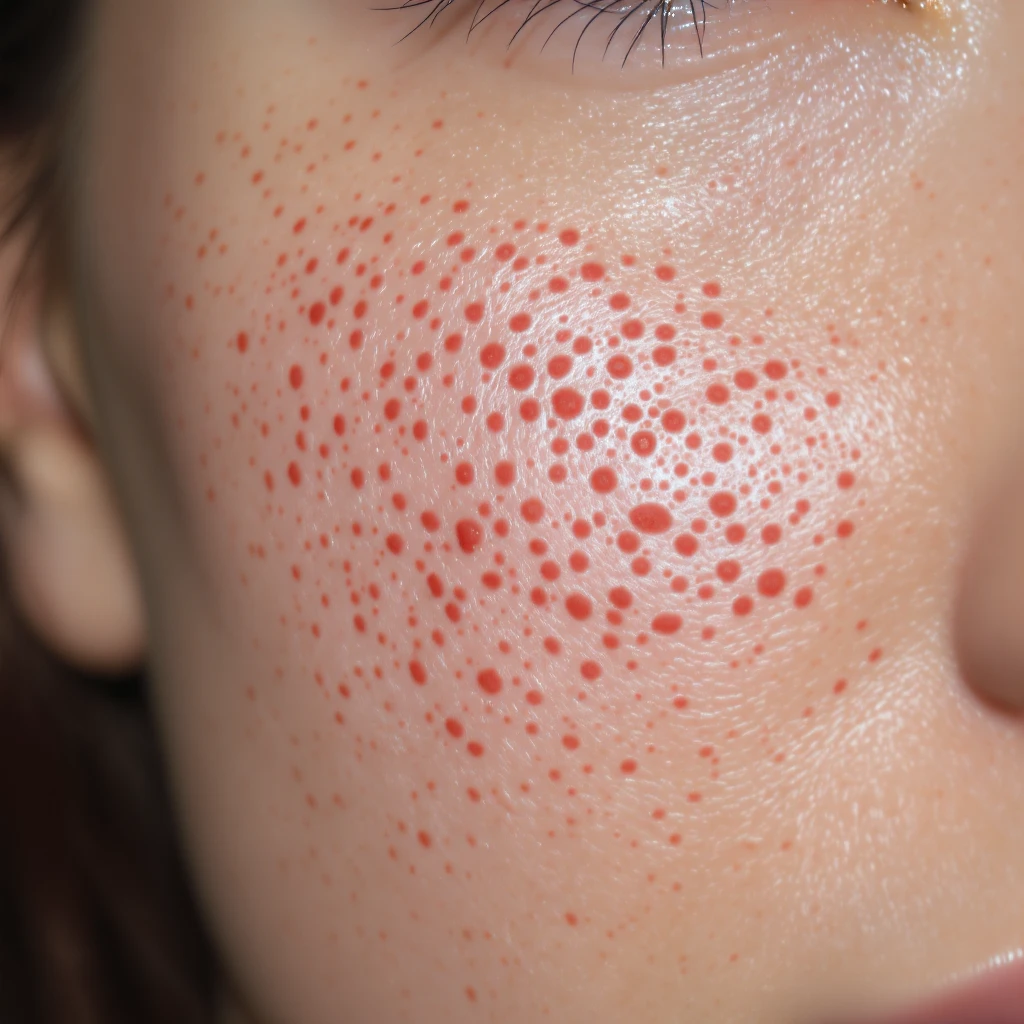 a patch of skin with red pimples, realistic style emoji