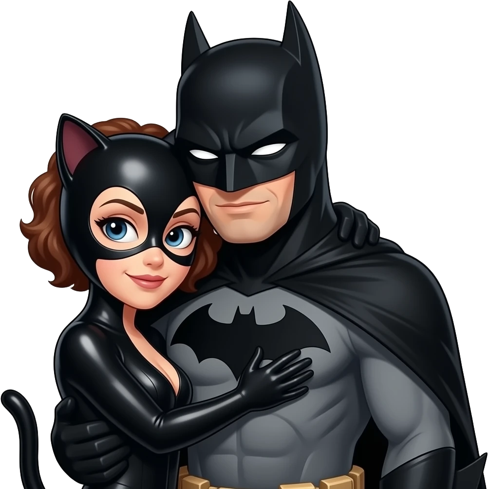 Bearded Batman hugging his love catwomen and above them the text “WAHD ♥️” emoji