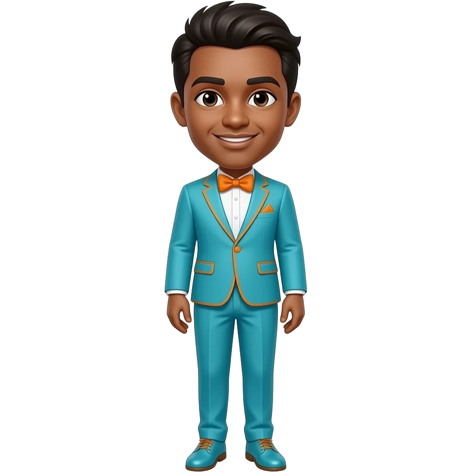 Outfit dress suite all cyan orange line cyan pants and shoes orange bow emoji