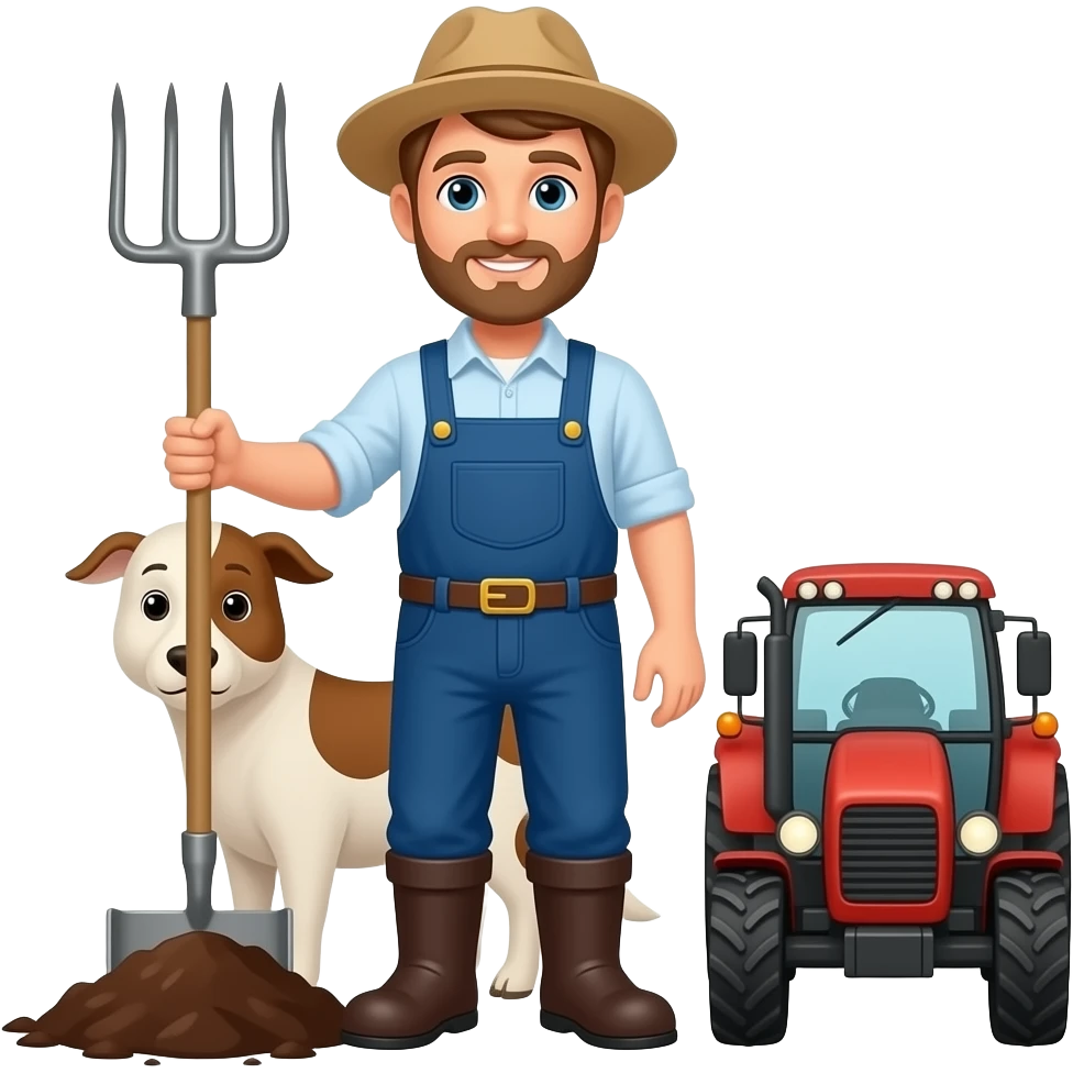 bauer mit tieren und mistgabel und traktor emoji